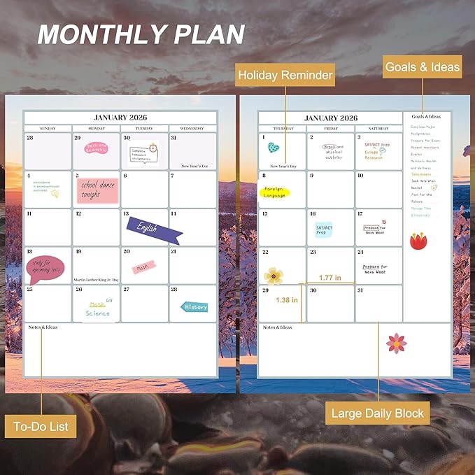 CAGIE 2026 Monthly Planner: 12 Months Jan 2026 - Dec 2026 Calendar Planner Weekly and Monthly 8.5" x 11" Large Spiral Planners for Women Hourly Daily Yearly Agenda with Tabs Stickers, Stone