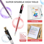 ZSCM Retractable Super Glitter Gel Pens, 12 Colors Large Capacity Metallic Sparkle Gel Ink Pens, 1 mm Fine Point Smooth Writing Color Pen for Adult Coloring Book Note Taking Aesthetic Art Supplies
