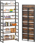 4NM No Assembly 6 Tiers Folding Bookshelf Storage Shelves Vintage Bookcase Standing Racks Study Organizer Home Office (Rustic Brown Black)