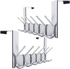 WEBI Over The Door Hooks Door Hanger:Over The Door Towel Rack with 6 Hooks for Hanging,Door Coat Hanger Towel Hanger Over Door Coat Rack for Towels,Clothes,Silver,2 Packs