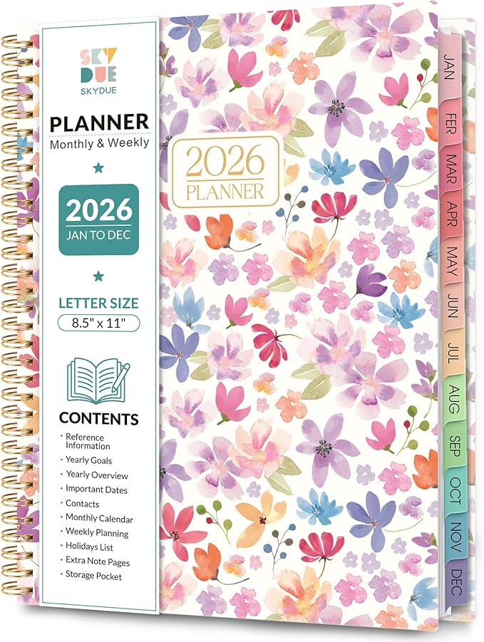 2026 Planner, Weekly and Monthly Planner, 8.5" x 11", January 2026 - December 2026, Agenda Planner with Monthly Tabs, Goal Setting & Time Management Organizer for Professionals & Students