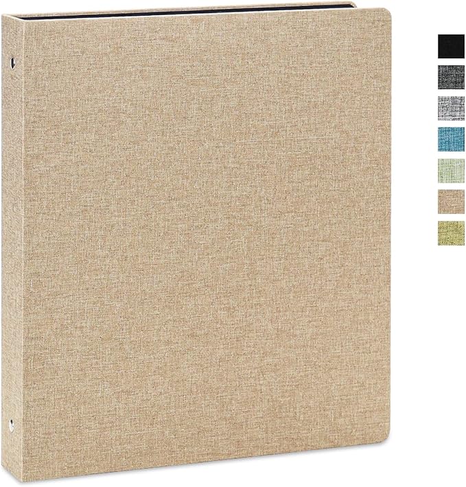 Vienrose 3 Ring Binder 1 Inch Round Rings with Linen Fabric Cover, Fits 8.5 x 11 Inch Paper, Durable Organizer for School, Office, Home, Recipes, Khaki