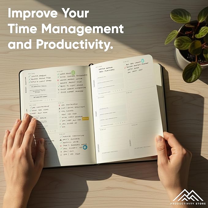 PRODUCTIVITY STORE Pro - Undated, 2026 Planner, 5.8” x 8.3” - The #1 Productivity Planner to Achieve Your 2026 Goals - Planner 2026-2027 - Black - A5