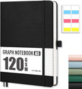 AHGXG Graph Paper Notebook - Grid Notebook Journal A5, 120 GSM Thick Graph Paper, 160 Pages, Leather Hardcover, for Graphing, Writing, Math, Engineering, 5.75'' × 8.38''- Black