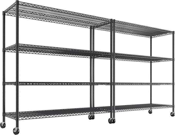 REIBII Set of 2 Storage Shelves Metal Shelving with Wheels,Adjustable Wire Shelving Rack 75.6" H Heavy Duty Garage Shelving Unit for Kitchen Pantry,Commercial Industrial Shelving for Garage 2PCS