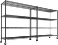 REIBII Set of 2 Storage Shelves Metal Shelving with Wheels,Adjustable Wire Shelving Rack 75.6" H Heavy Duty Garage Shelving Unit for Kitchen Pantry,Commercial Industrial Shelving for Garage 2PCS
