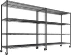 REIBII Set of 2 Storage Shelves Metal Shelving with Wheels,Adjustable Wire Shelving Rack 75.6" H Heavy Duty Garage Shelving Unit for Kitchen Pantry,Commercial Industrial Shelving for Garage 2PCS