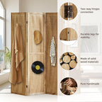 Aleesing 4 Panel Pegboard Display with 16 Hooks, Wooden Room Divider Wall and Folding Privacy Screens, Partition Room dividers, Pegboard Room Divider, Jewelry Store, Bedroom, Balcony, Light Brown