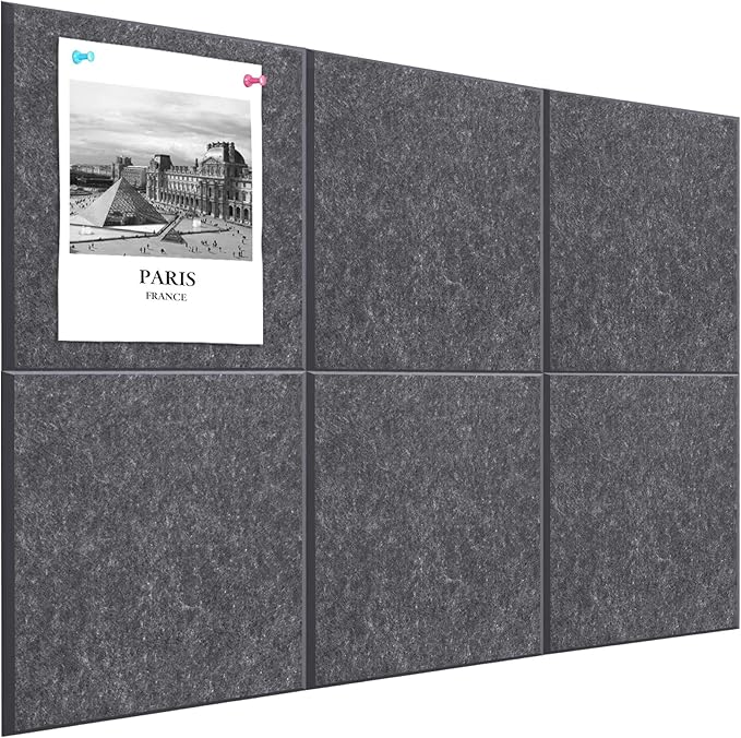 Large Cork Board Alternative 36" X 24" Bulletin Board - 6 Pack Removable Felt Wall Tiles, Cork Wall Tiles Bulletin Board Home Office Essentials - Dark Gray