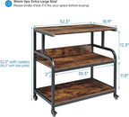 Fannova 32.3" Wide Extra Large Printer Stand, 3 Tier Printer Table with Adjustable Storage Shelf, Rolling Printer Cart with Industrial Wheels for Home Office, Rustic Brown