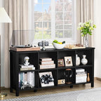 Joaxswe 8 Cube Book Shelf, Farmhouse Wood Long Storage Organizer Bookcase, 62" Horizontal Black Console Closet Bookshelf, Hallway TV Stand for Entryway, Display Cabinet Book Case for Living Room
