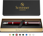Scriveiner Deep Crimson Red Fountain Pen - Stunning Luxury Pen with Chrome Finish, Schmidt Nib (Medium), Best Pen Gift Set for Men & Women, Professional, Executive, Office, Nice Pens