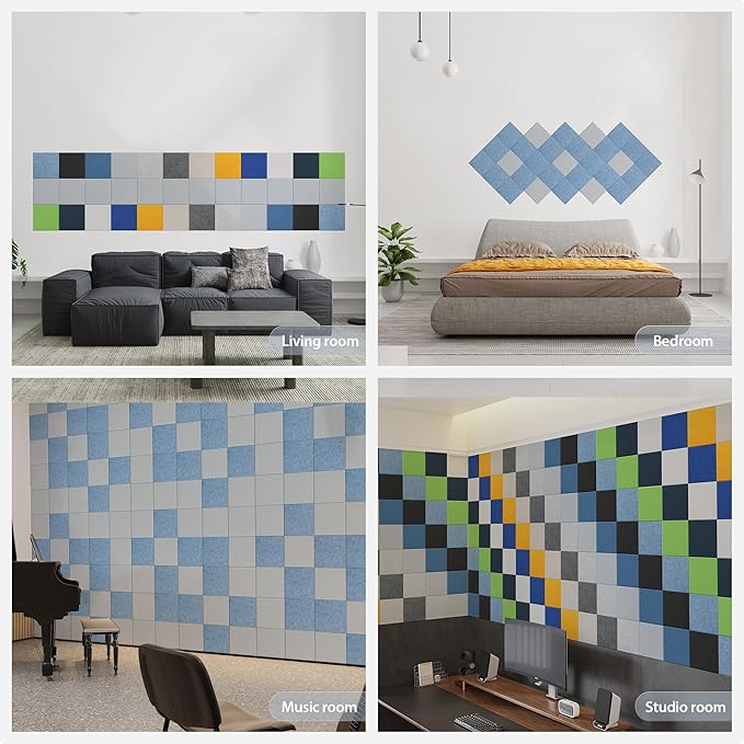 Amantech 12 Pack Acoustic Panels Self Adhesive Sound Proof Foam, High Density Sound Acoustic Panel, 12X12X0.4 Inch Square Panels in Home, Office, Reccording Room, Studio,and more(Blue Gray)