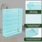 EASEPRES 6 Tier Mesh Hanging Wall File Organizer, Desk Vertical Mail Paper Document Folder Holder Rack with Bottom Tray and Nametag Label for Office Home School, Blue