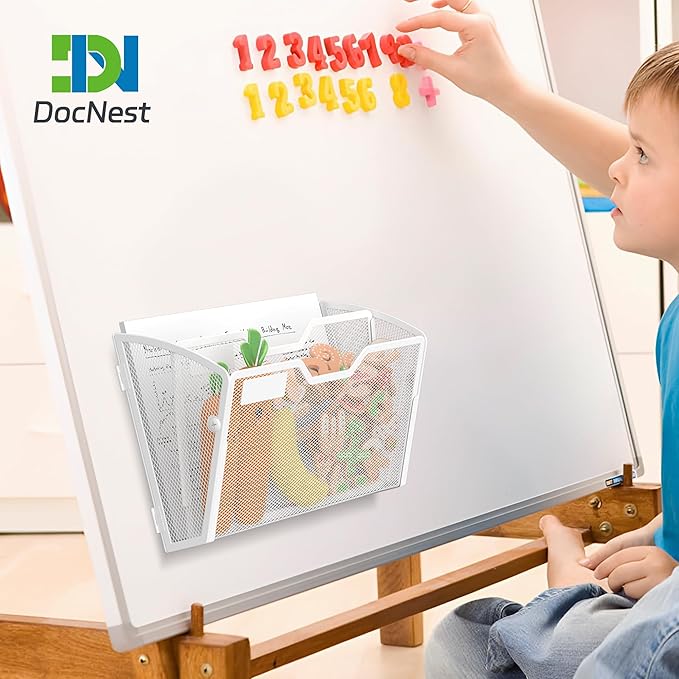 Docnest 2 Tier 3 Pack Magnetic Wall Mounted File Holders,Mesh Letter Organizer, Magnetic Hanging Mail Paper Document Organizer for Office, Home, School, White
