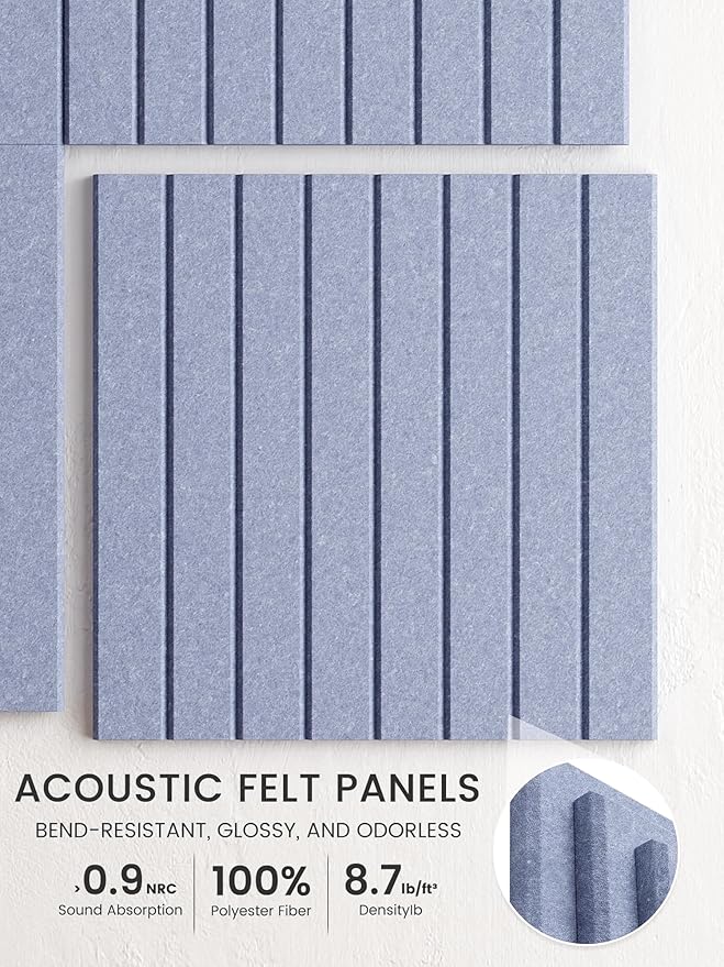 Bumusty Large Cork Board Alternative-36 x24 Felt Bulletin Board Tiles, with 30 Pushpins, 40 Adhesive Tabs, 6-Pack Slat Wall Paneling, Cork Boards for Office Push Pin Board Felt Board-Soft Periwinkle