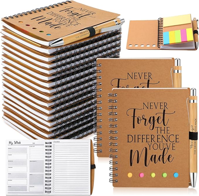 Moinchore 20 Sets Employee Appreciation Gift Inspirational Spiral Notebook with Bamboo Pen Sticky Note Thank You Valentines Day Gift for Coworker Office Staff Team Nurse Teacher (Never Forget)