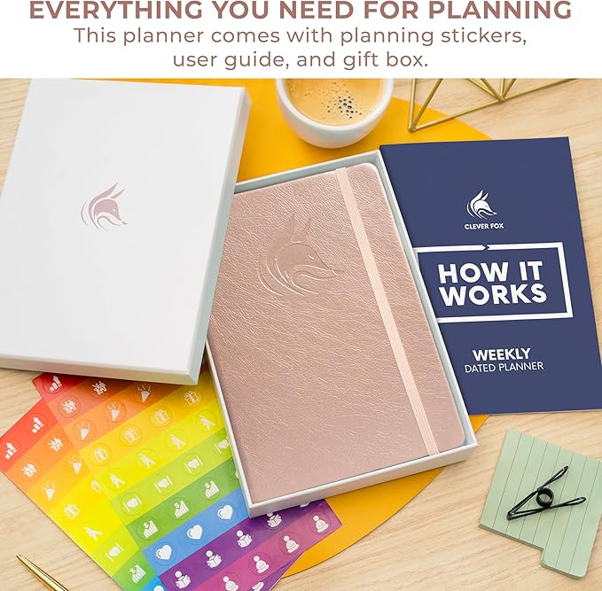 Clever Fox Dated Planner 2026-2027 – Weekly Life Planner Notebook for Time Management – Planner with Habits Tracker & To-Do List (Rose Gold)