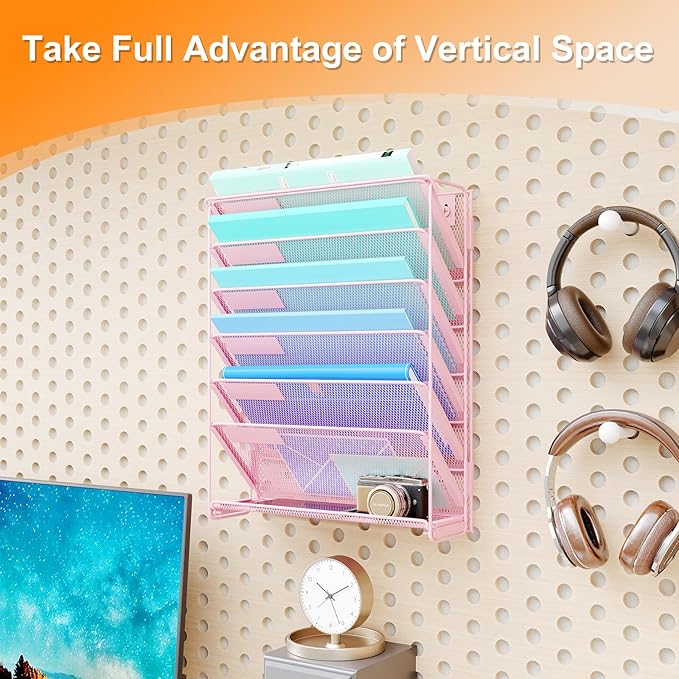 Kuntine.B Wall File Organizer (Pink, 7 Tier 2 Pack)