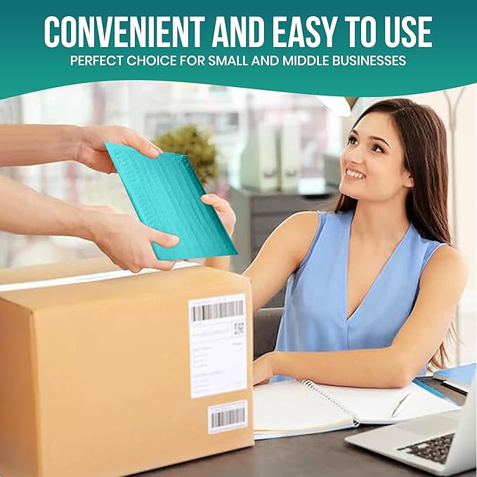 Levex - #000 4" x 8" [5 Pack] Teal Poly Bubble Mailers, Padded Envelope Mailers, Packing Envelope & Mailing Bags for Shipping