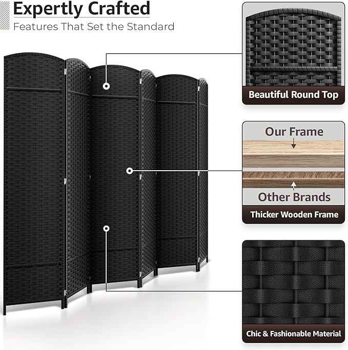 Sorbus 6 Panel Room Divider 6 ft. Tall - Privacy Screen, Extra Wide Double Hinged Panels, Mesh Hand-Woven Design, Partition Room Dividers and Folding Privacy Screens, Wall Divider for Room Separation