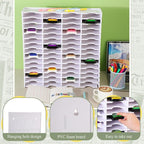 Sunnychicc 1 Pack 60 Grids Ink Pad Storage Holder Stamp Organizer, Ink Pad Stamp Holder Storage Rack for Home Office Crafts School Supplies, White