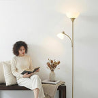 Brightech Sky Dome Plus LED Floor lamp, Torchiere Super Bright Floor Lamp with Reading Lamp for Living Rooms & Offices - Dimmable Tall Standing Lamp for Bedroom Reading - Gold Brass