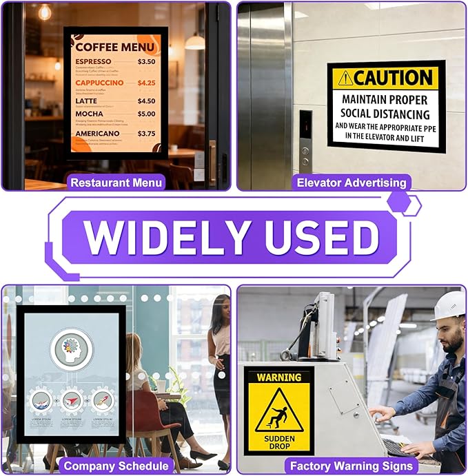 6 Pack Magnetic Sign Holder, 8.5" x 11" Magnetic Wall Mount Sign Holder, Self-Adhesive Magnetic Document Display Picture Frames for Wall, Door, Refrigerator