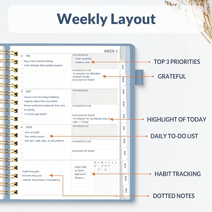 SUNEE 2026 Planner 5.9" x 8.3" – Dated Productivity Planner for Time Management - Daily,Weekly & Monthly Planner to Achieve Goals - Planner 2026 dated from January 2026 – December 2026,Grey Blue