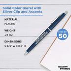 DISCOUNT PROMOS Custom Langham Ballpoint Pens Set of 50, Personalized Bulk Pack - Black Ink, Great for Office, School, Business, Tradeshows - Navy Blue