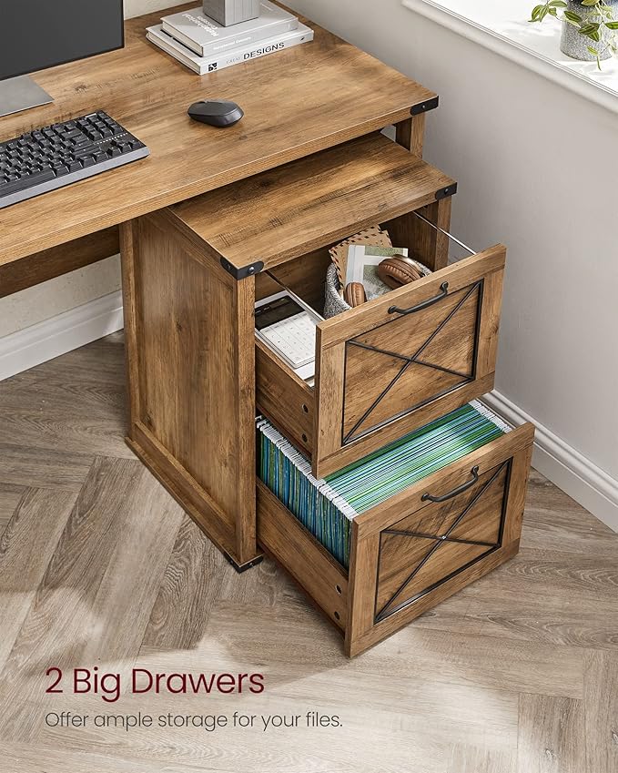 VASAGLE File Cabinet, Filing Cabinet with 2 File Drawers, Printer Stand, Fit A4, Letter Size, Hanging File Folders, Modern Farmhouse Style, for Home Office, Honey Brown UOFC048T41