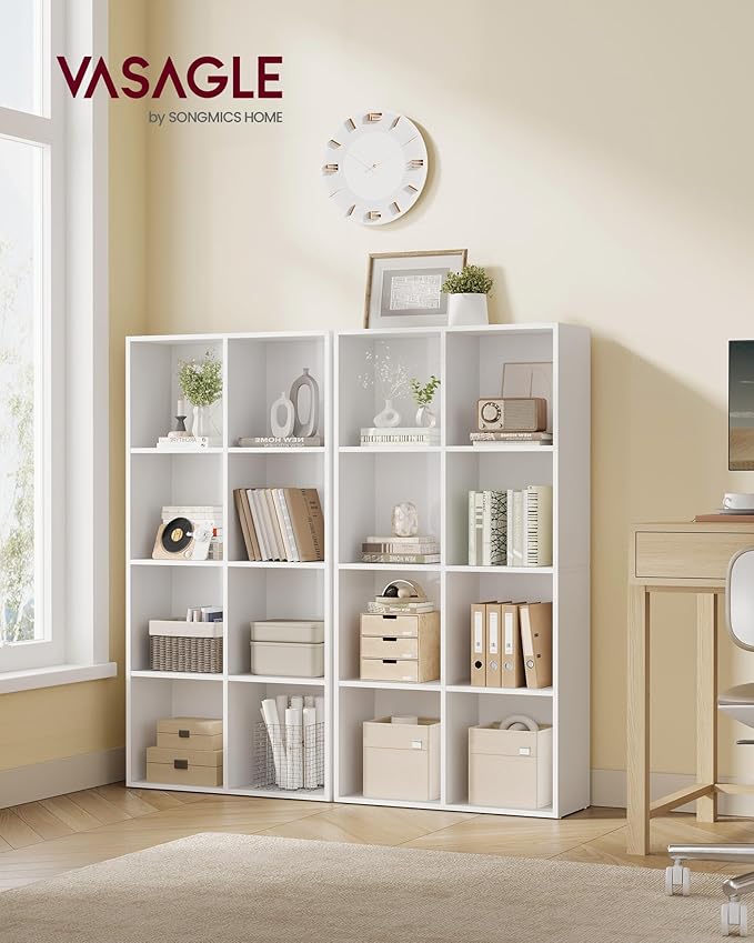 VASAGLE Custos Collection - Bookshelf, Bookcase, Cube Shelf with 8 Compartments, 9.4 x 25.8 x 51 Inches, Storage Shelf, for Living Room, Home Office, Dining Room, Cloud White ULBC424W01