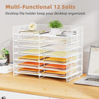 Marbrasse Desktop Literature Organizer, 12 Compartments Mesh Paper Organizer Desk Organizers, Adjustable File Sorter Mail Center Paper Storage Cabinet Classroom Mailbox for Office Home School, White