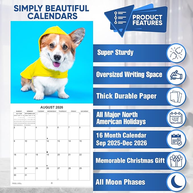 2026 Corgis Monthly Wall Calendar | Cute Dog Calendar September 2025 - December 2026