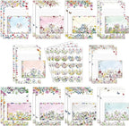 TaoBary 160 Pcs Stationery Paper Set 50 Double Sided Stationery Papers with 50 Matching Envelopes and 60 Round Dot Sticker, 10 Design(Wildflower,8.5 x 11 Inch)