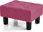 BRIAN & DANY Small Foot Stool, Linen Foot Stools with Legs, Stable Small Footstool for Living Room, Dragon Fruit Red