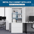 PEUKC 2-Drawer Metal File Cabinet, Lateral Vertical Filing Cabinets for Home Office, Locking File Cabinet with Storage Shelves, Legal/Letter/A4 Size (White, Assemble Required)