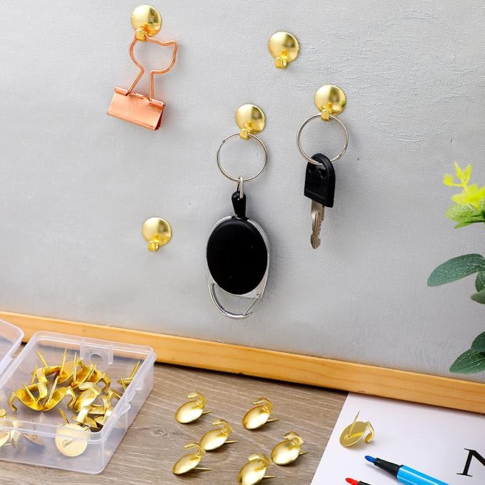 Zhengmy 30 Pcs Metal Cubicle Hooks Fabric Panel Wall Hooks Cubicle Clips Push Pins Picture Hangers for Bulletin Board 20 Lbs Kitchen Office Home Accessories Supplies(Gold)