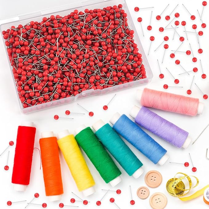 1000 Pcs Multi-Color Push Pins, Map Pins for Travel Map, Small Map Tacks with Plastic Beads Head for Cork Board (Red, 1/4 ")