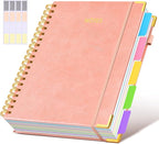 Hardcover Spiral Notebook 8.5"x11" Journal with Removable Dividers Tabs, 300 Pages Leather 5 Subject Notebook College Ruled, Large A4 Notebooks for Work School, Lined Journal for Women, A4 Pink