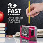 POWERME Electric Pencil Sharpener - Pencil Sharpener Battery Powered for Kids, School, Home, Office, Classroom, Artists – Battery Operated Pencil Sharpener For Colored Pencils, Ideal For No. 2 (Pink)