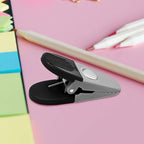 100 Magnetic Memo Holders Set - Customizable Text, Logo - Large Clip, Plastic - Silver Black