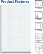 Graph Paper Pad, 17" x 11", 50 Sheets, Blue Line Border, Blueprint Paper, Double Sided, White, 4x4 Blue Quad Rule, Easy Tear Sheets, Grid Paper, Graph Paper by Better Office Products