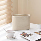 Natural Travertine Textures Mini Trash Can, Small Counter Rectangle Trash Can for Bathroom Kitchen Table Desk, Tiny Waste Basket for Vanity - Silicone Pad Anti Scratch, Non-Slip (Made of Resin)