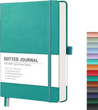 RETTACY Bullet Dotted Journal Notebook, 256 Pages, A5 Medium Size (5.7'' × 8.3''), Leather Hardcover, 120 GSM Thick Paper, for Bullet Journaling, Planning, Tracking (Cyan)