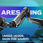 ARES WING Heavy Duty Single Monitor Arm - Gas Spring Aluminum Monitor Mount for 24"-57" Ultrawide Screens up to 66 lbs with Clamp/Grommet Desk Mount, 75/100/200 Vesa Mount, Black