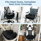 5 STARS UNITED Seat Cushion for Tailbone Pain Relief – Large Memory Foam Cushion for Coccyx, Hip, Sciatica & Post-Surgery Recovery – Wheelchair, Car, Desk, Gaming & Office Chairs, Black