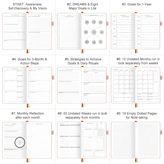 Undated Luxurious Weekly & Monthly Planner to Increase Productivity Hit Your Goals, Organizer Notebook Gratitude Journal Time Management Start Anytime, A5, Lasts 1 Year