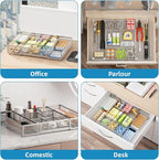 Marbrasse Expandable Desk Drawer Organizer, Mesh Tray with 10 Adjustable Compartments, Desk Organizers for Office Supplies, Makeup & Vanity (Expandable-Silver)