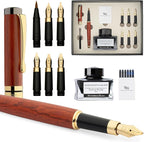 Wordsworth & Black Calligraphy Pen Gift Set, Includes Ink Bottle, 6 Ink Cartridges, Ink Refill Converter, 6 Replacement Nibs, Luxury Bamboo, Journaling, Smooth Writing Pens [Rosewood]